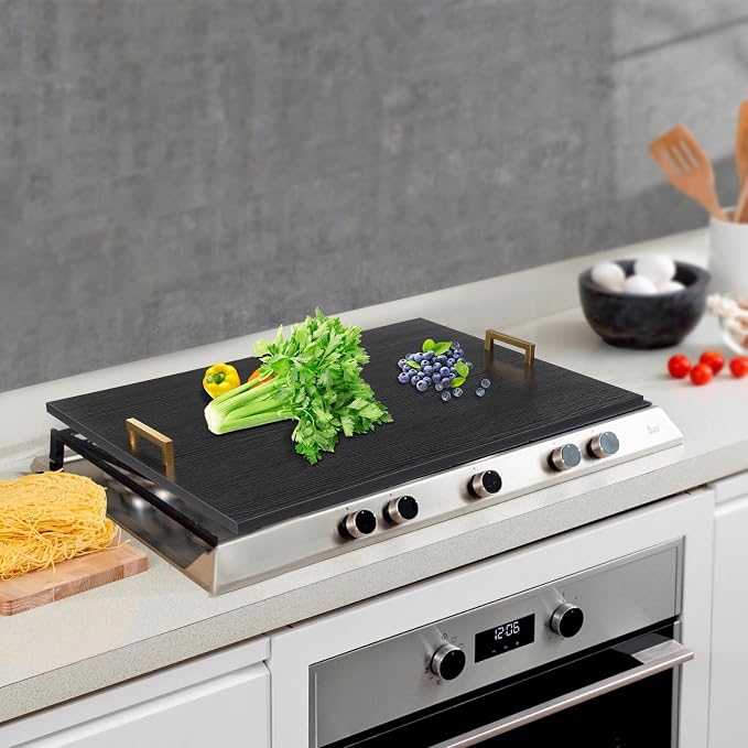 Noodle Board Stove Covers With Handles, 29 x 21In Stove Top Covers for Gas Burners and Electric Stove, RV Stove Cover Sink Cover for Counter Space, Wooden Serving Tray