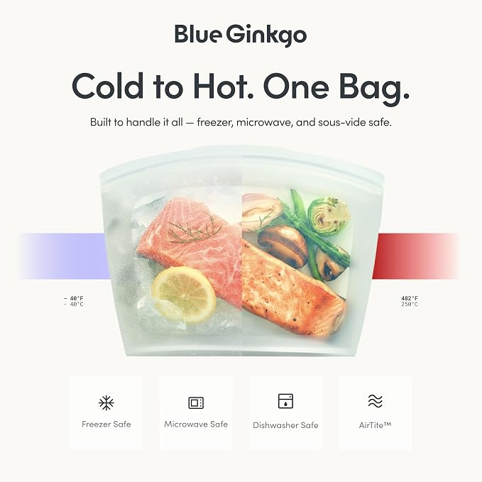 Blue Ginkgo Reusable Silicone Storage Bags – 3-Pack | Korean-Made Stand Up Food, Freezer Bags - Olive Green