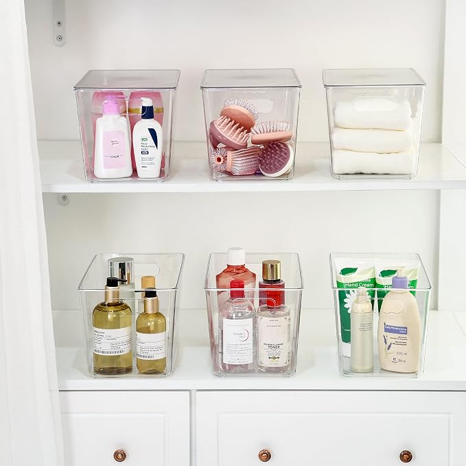 Vtopmart 6 Pack Clear Stackable Storage Bins with Lids,XLarge Plastic Containers with Handle for Pantry Organizer and Storage,Perfect for Kitchen,Fridge,Cabinet, Closet,Bathroom Organization