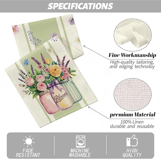 Vase Bloom Tulip Lavender Summer Table Runner Linen Spring Summer Table Runners Modern Kitchen Table Decorations Rustic Coffee Table Dresser for Home Dining Party Holiday Decor 13x72 Inch