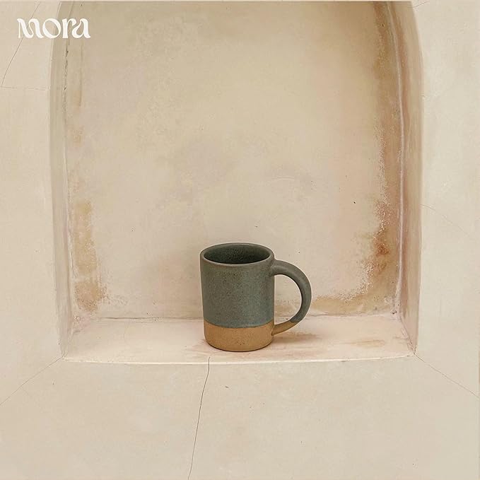 MORA Medium Mugs Set of 4, 16oz Ceramic Pottery Latte Mugs/Coffee Cups - Microwave and Dishwasher Safe - Peppercorn