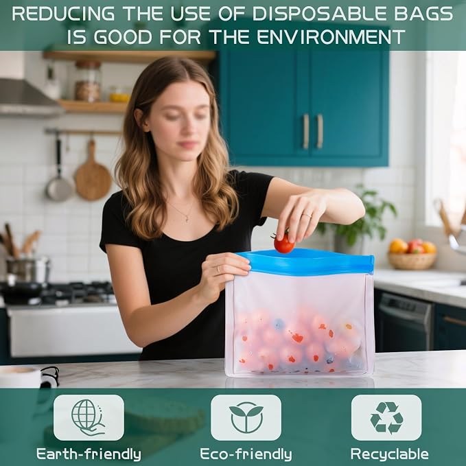 Reusable Food Storage Bags - 10 Pack Snack Bag Freezer Bags - Extra Thick Preservation Bags, Leakproof Silicone Bag for Meal Prep, Kitchen Organization
