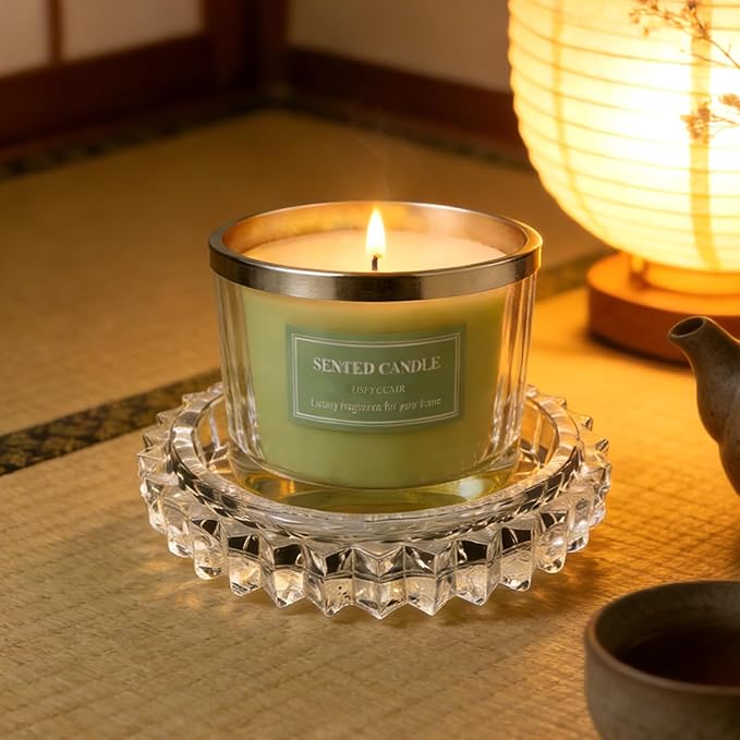 Glass Candle Holder – Modern Clear Glass Tray for Tea Lights & Votives Chic Home Decor Jewelry Holder Dish Decorative Coaster Plate Clear Candle Dish Display Accessory