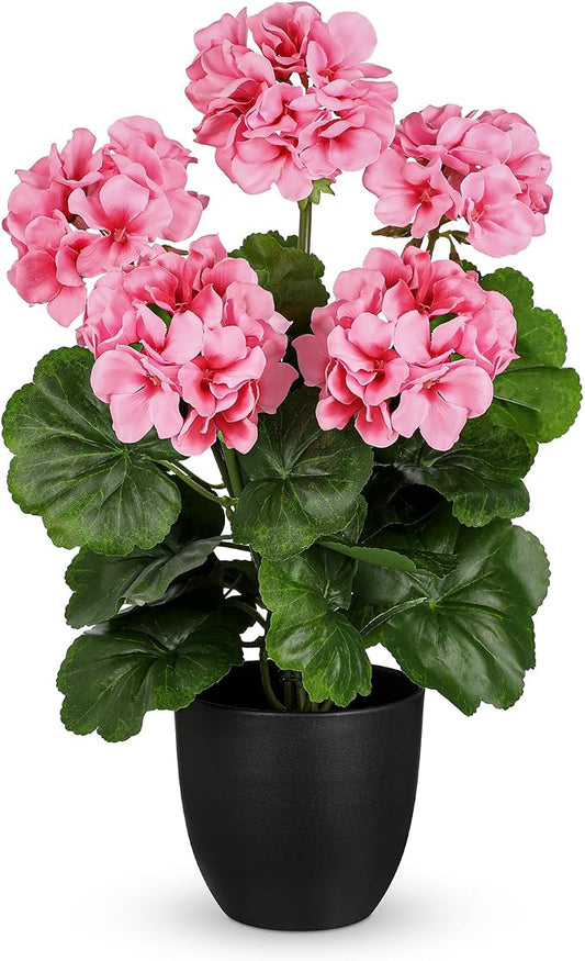 Briful 16” Geraniums Artificial Flowers Realistic Potted Plant – Pink Fake Geraniums for Outdoors, Silk Flowers Artificial Outdoor Plants for Indoor Home Decor, Farmhouse Table Centerpiece Decoration