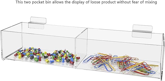 Marketing Holders Slatwall Acrylic Retail Tray Double Comparrment 16" Wide Dump Bin Product Merchandise Storage Caddy