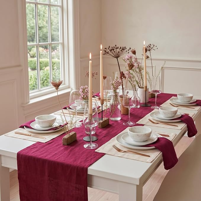 Solino Home Linen Table Runner 72 Inches Long - 100% Pure Linen Beet Table Runner 14 x 72 Inch - Diana Medium Weight