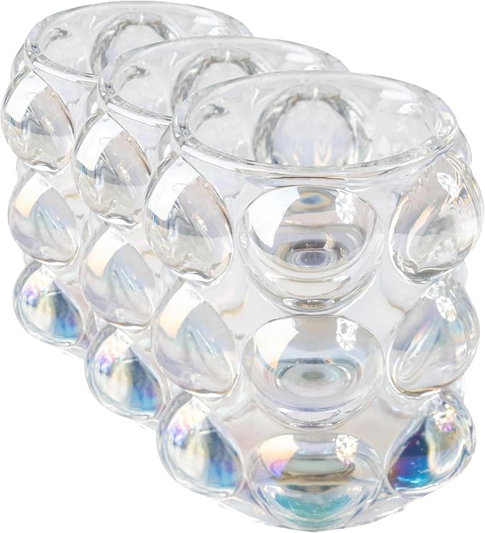 Karma, Lucia Hobnail Votive, Tea Lights Candle Holder, Glass Votive Candle Holders for Table Decorations, Baby Shower, Birthday Party, Weddings and Home Decor, Iridescent (Pack of 3)