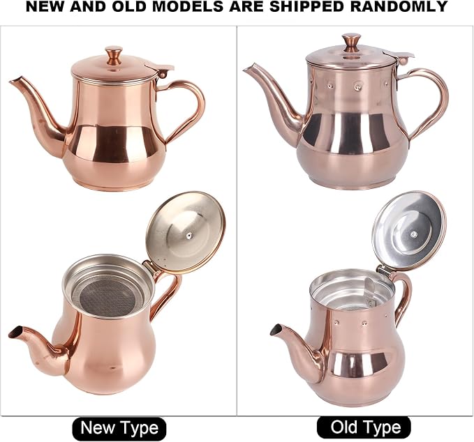 OUKENS Stainless Steel Teapot, 500ml Rose Gold Modern Gooseneck Tea Kettle for Pour Over, Coffee Pot with Removable Infuser, for Loose Leaf Tea Brewing, Home Kitchen, Hotel