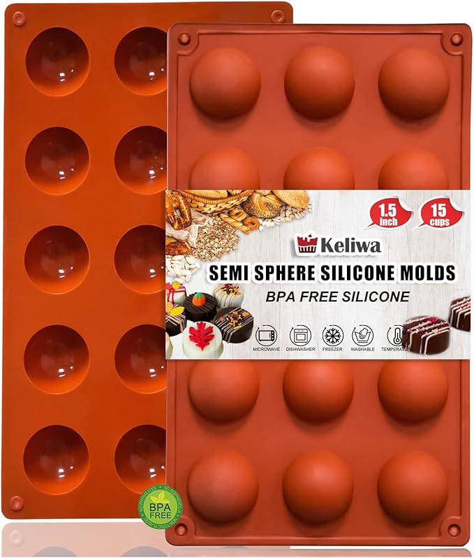 Small 15-Cavity Semi Sphere Silicone Molds Non-Stick,2 Packs Half Sphere Silicone Baking Molds for Making Jelly, Chocolates and Cake
