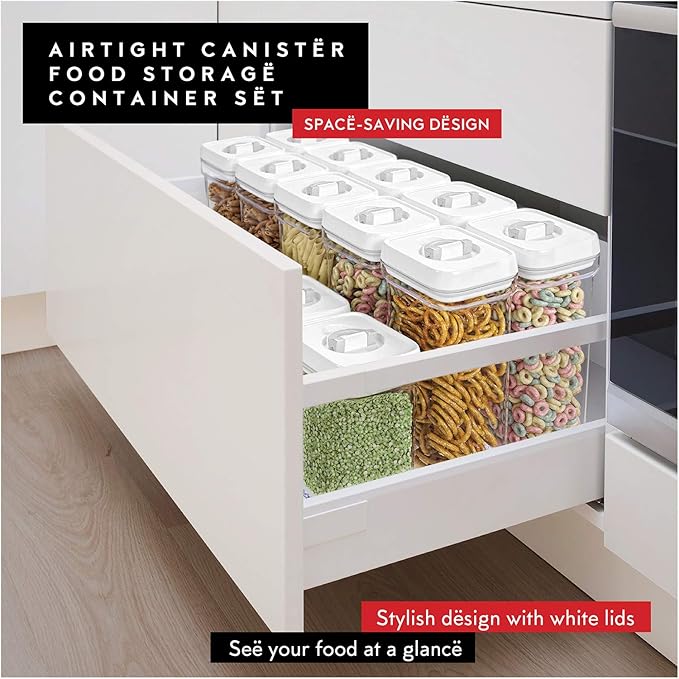 DWËLLZA KITCHEN Airtight Food Storage Containers with White Lids 1.7L - 4 Pc Air Tight Pantry Storage Containers Clear Kitchen Organization and Storage Set BPA-Free - Keeps your Food Fresh & Dry