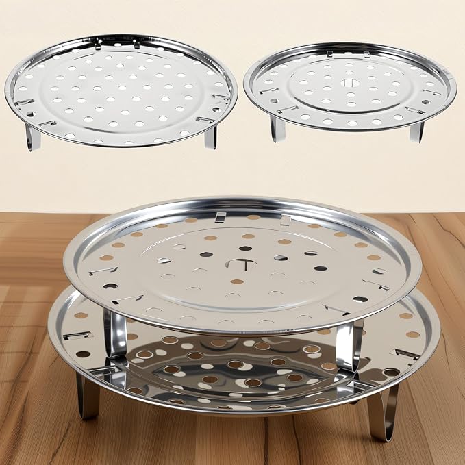 2PCS Round Stainless Steel Steamer Rack, Steaming Rack Stand, Canner Canning Racks Steamer Insert Stock Pot Steaming Tray Pressure Cooker Cooking Toast Bread Salad Baking
