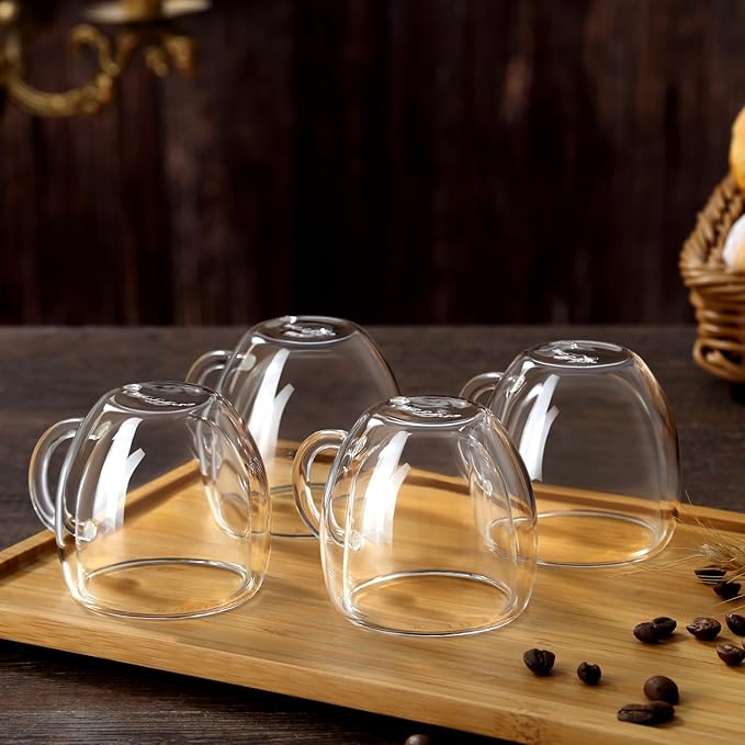 Espresso Cups Set of 2 With Handle,2.5oz Clear Expresso Shots Cup,Espresso Shot Glasses,Double Wall Insulated Expresso Mugs,Tazas de Cafe Expreso,Microwave Dishwasher Safe,Suit for Espresso Machine