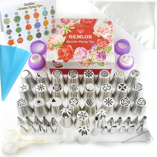 Russian Piping Tips for Cake Decorating – 88Pcs Flower Icing & Frosting Nozzles Set – Complete Pastry Baking Tools Kit – Small & Large Floral Piping Tips for Cupcakes, Cookies & Professional Bakers