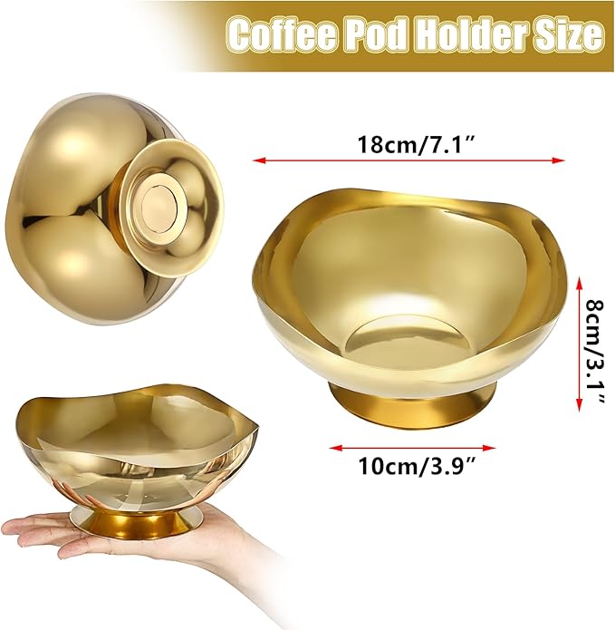 ELLDOO Coffee Pod Holder, 7.1inch Gold Metal Coffee Pod Storage for K Cup Nespresso Vertuo Keurig, Creamer Organizer Candy Bowl Fruit Snacks Jar for Countertop Kitchen Breakroom