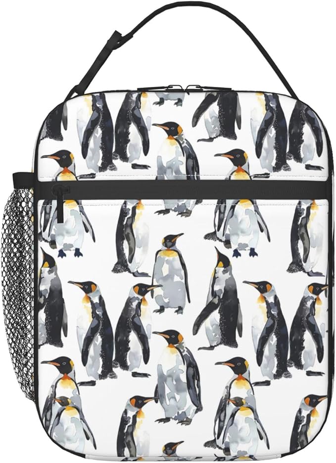 Reusable Penguin Lunch Box for Kids Girls Boys Women Adult, Insulated Cute Lunch Bag,Polyester Cooler Handbags Case for School Picnic Work Travel Outdoor Beach or Hiking