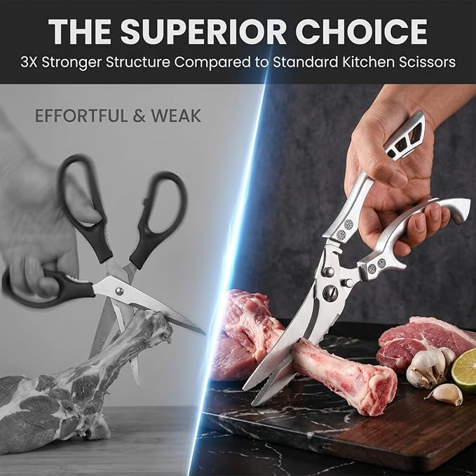 Heavy Duty Kitchen Scissors-Professional Meat Scissors for Chicken Bones，Duck Bones, Fish Bones, Meat, Vegetables, Seafood, Nuts, Packages, etc. (Classic)