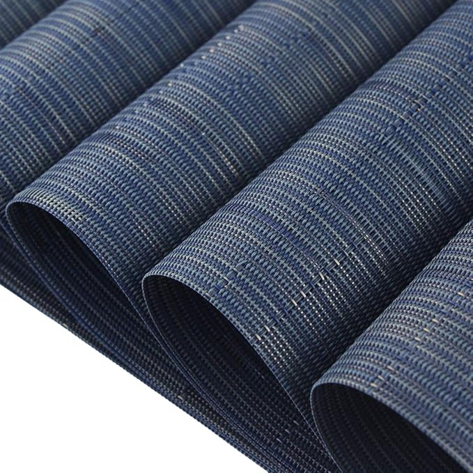 PIGCHCY Placemats,Washable Durable Durable Woven Vinyl Placemats for Dining Table,Heat Resistant Plastic Placemats Set of 6 (18 x 12 inches,Midnight Blue)