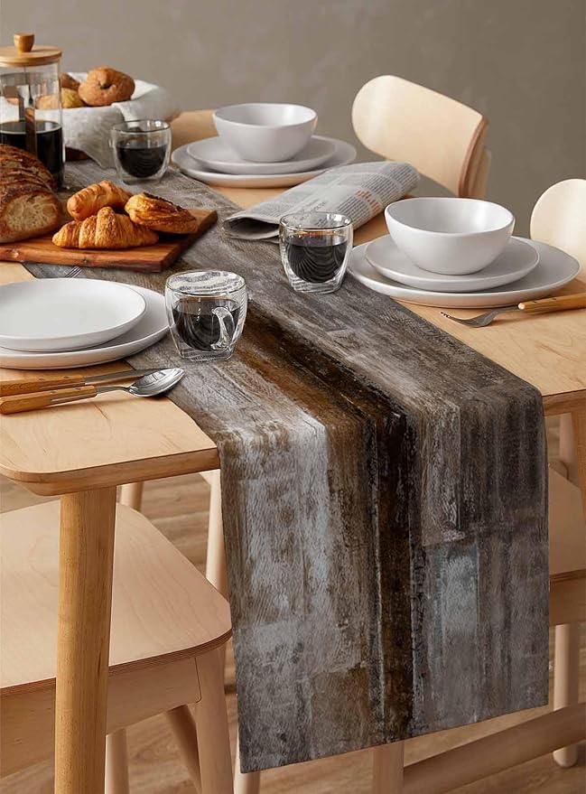 Dark Brown Table Runner - 36 Inch Long, Oil Modern Paintings Abstract Kitchen Dining Table Runner Dresser Scarves, Geometric Artwork Grey and Brown Tablerunner for Coffee Table Wedding Party Banquet