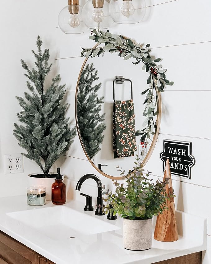 Coferset 2 Pack Small Fake Plants Christmas Greenery Eucalyptus Potted Artificial Plants for Shelf Desk Home Bathroom Farmhouse Room Coffee Table Decor Christmas Decor(Purple)