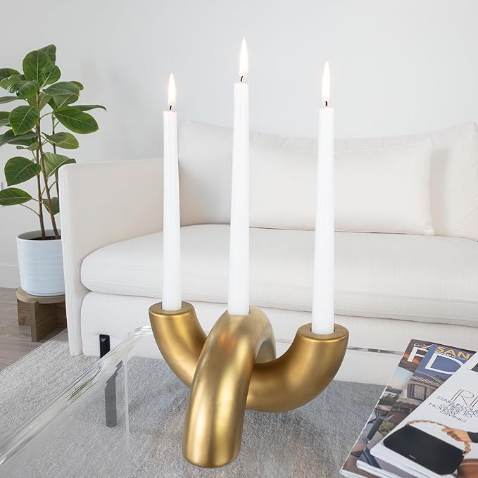 Taper Candle Holder Set - Candle Stick Holders for Dining Room Table, Entryway Table, or Fireplace Mantel - Modern Candelabra Home Decor (Gold)