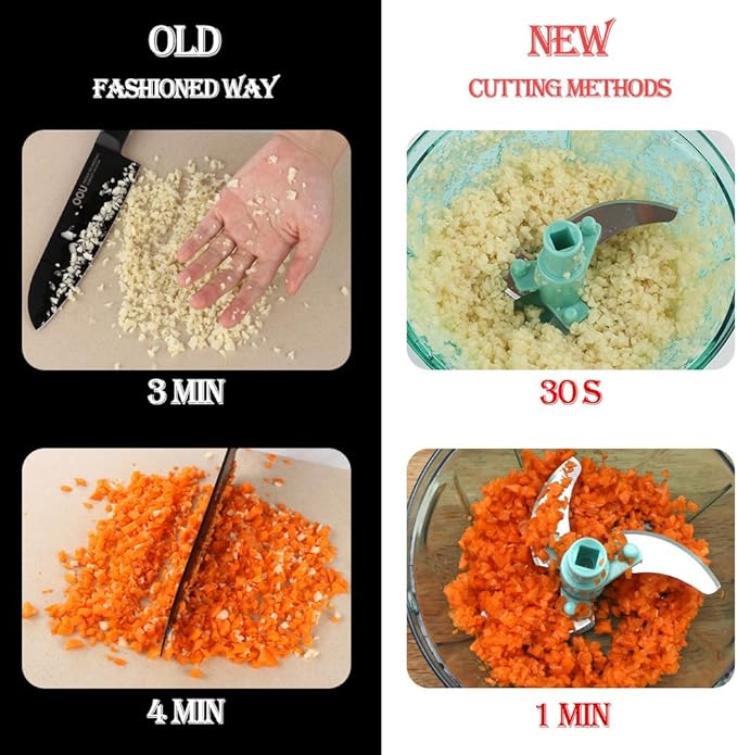 Ourokhome Manual Food Processor Vegetable Chopper, Portable Hand Pull String Garlic Mincer Onion Cutter for Veggies, Ginger, Fruits, Nuts, Herbs, etc., 900ml, Blue