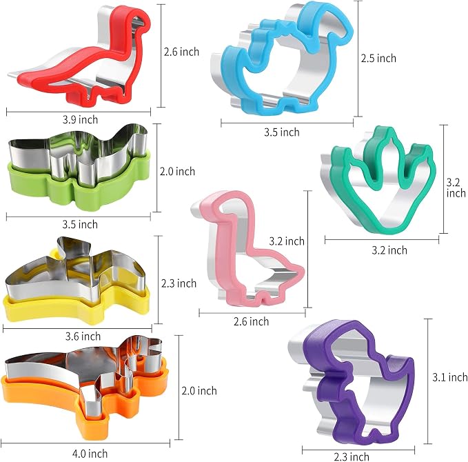 MUYIYAMEI 8pcs Dinosaur Cookie Cutter Set - Stainless steel Sandwich Cookie Food Cutter Molds, Kitchen Baking, Cookies, Sandwiches, Children's Dinosaur Themed Birthday Party.
