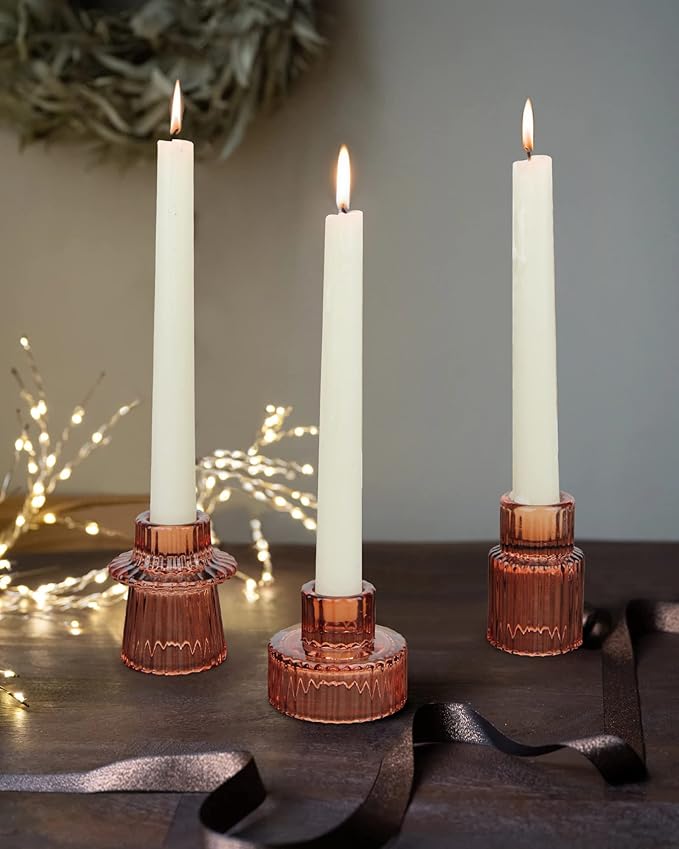 Vixdonos Glass Candlestick Holders Tealight Candle Holders for Table Centerpieces, Wedding Decor and Dinner Party (6 Pcs, Reddish Brown)