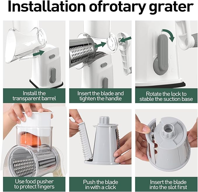 APSARAS USA Cheese Grater Hand Crank, Rotary Cheese Grater, 5 in 1 Rotary Grater, Cheese Shredder Replaceable Stainless Blades with Strong Suction Base, Easy to Clean Kitchen Gadgets with Storage Box
