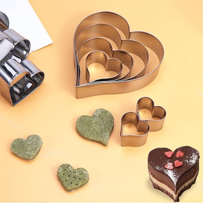 5-Piece Heart Cookie Cutter Set | Stainless Steel Baking Tools for Biscuit, Donut, Pastry & Fondant | Valentine's Day Baking Kit with Cookie Mold for Family Cooking & Kids Crafts (Peach Heart Shape)