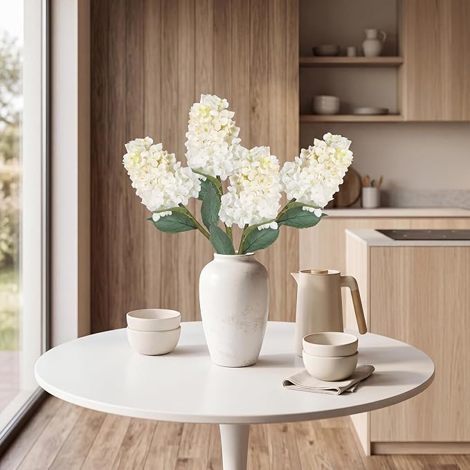 4PCS White Artificial Dried Hydrangea Flowers 24” Real Touch Faux Silk Dried Hydrangeas Artificial Fake Fall Flowers Bouquet for Vase Table Home Wedding Centerpiece Party Shower Outdoor Porch Decor
