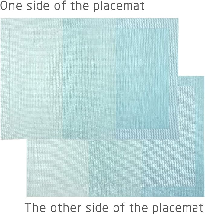 PIGCHCY Placemats Non-Slip Plastic Placemats,Easy to Clean Woven Vinyl Placemats for Dining Table 18x12 Inches Washable Table Mats Set of 6 (Turquoise)