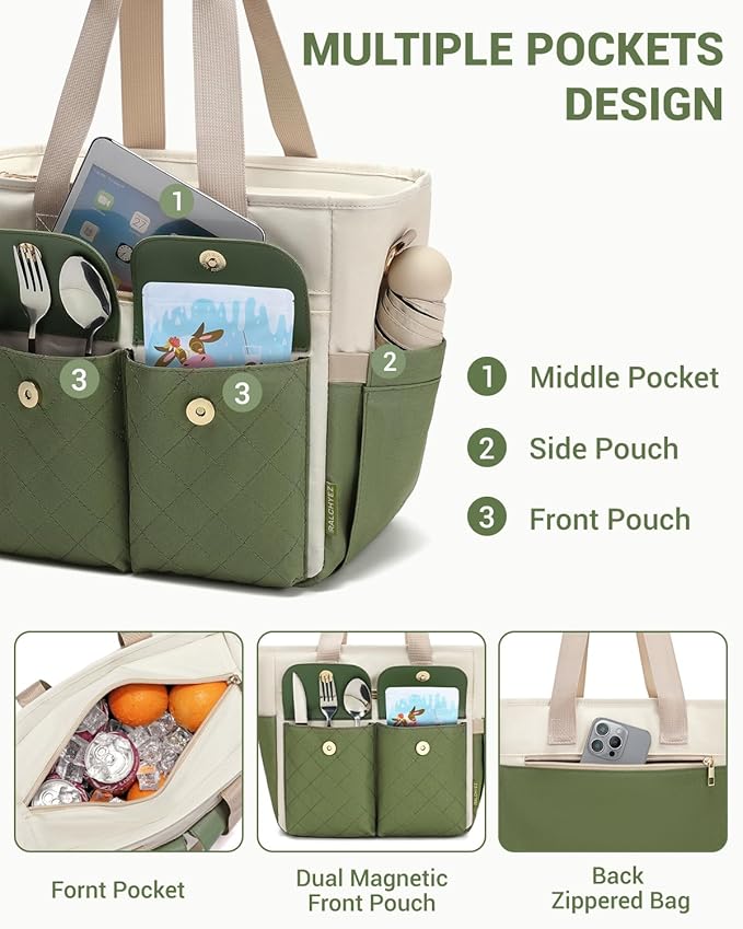 RalChyez Lunch Box for Women, Large Lunch Tote Leakproof Adult Lunch Bag Insulated Lunch Cooler Purse with Storage Pocket for Work Picnic Beach Trip Green