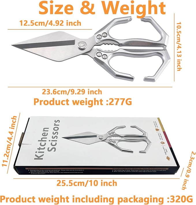 Multifunctional Heavy-Duty Kitchen Shears, New 2 in 1 Stainless Poultry Kitchen Scissors, Japanese High-Carbon Steel Culinary Shears for Chicken, Meat, Seafood, Bone Cutting, Walnuts(Silver) (Silver)