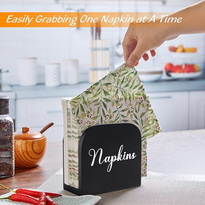 Black Napkin Holder for Table - ALELION Wooden Napkin Holders for Kitchen - Black Kitchen Decor and Accessories for Dining Room Table - Wood Napkin Dispenser
