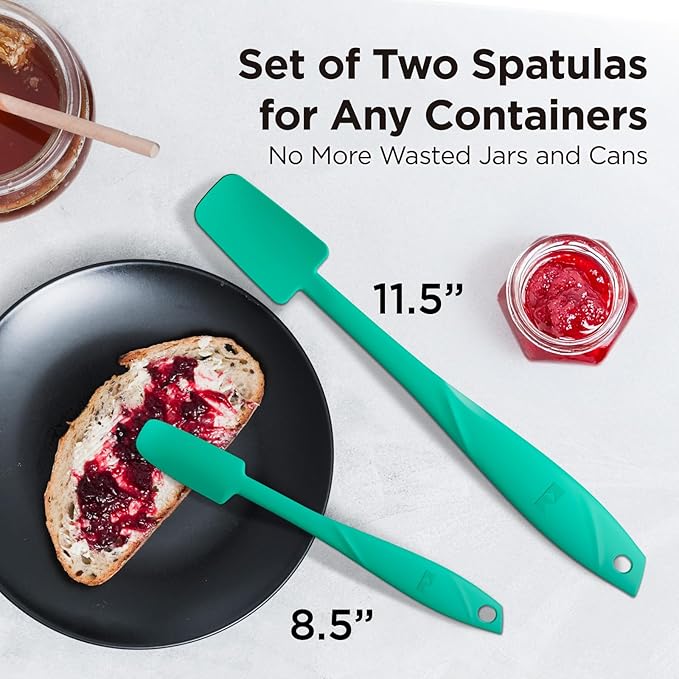 Kitchen Mama WaltzGrip Platinum Silicone Jar and Can Spatula Utensil Set: Heat-Resistant, Nonstick Scraper, Scooping, Perfect for Smoothies, Jam, Cream, Peanut Butter, Dishwasher Cooking Gadget (Teal)
