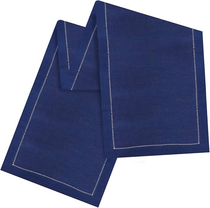 SARO LIFESTYLE Hemstitched Border Table Runner, Navy Blue, 16"x120"