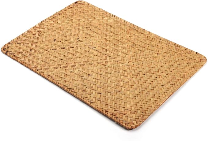 Natural Woven Rattan Rectangular Placemats Seagrass Place Mats for Dining Table (Set of 6, 18x12inches)