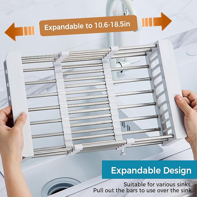 COVRA Stainless Steel Over-Sink Dish Drying Rack – Versatile Kitchen Organizer for 11″–19″ Square Sinks – Effortless Drying for Dishes, Fruits & Vegetables (Black)