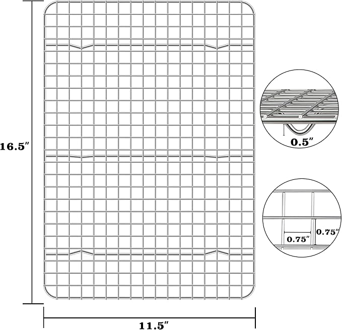 KORCCI Cooling Rack 2pcs 11.5 X 16.5" - 304 Stainless Steel Wire Cookie Rack for Cooking & Baking, Oven-Safe, Dishwasher-Safe, Heavy Duty, Large Grid Cooling Rack for Roasting