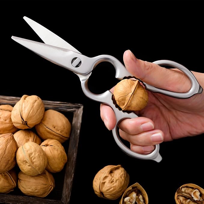 Stainless Steel Detachable Kitchen Shears Full-Steel Forged Metal Scissors for Food, Professional Chef Shears Bone Cutting Meat Pizza Scissors Kitchen Utensils Come Apart, Silver