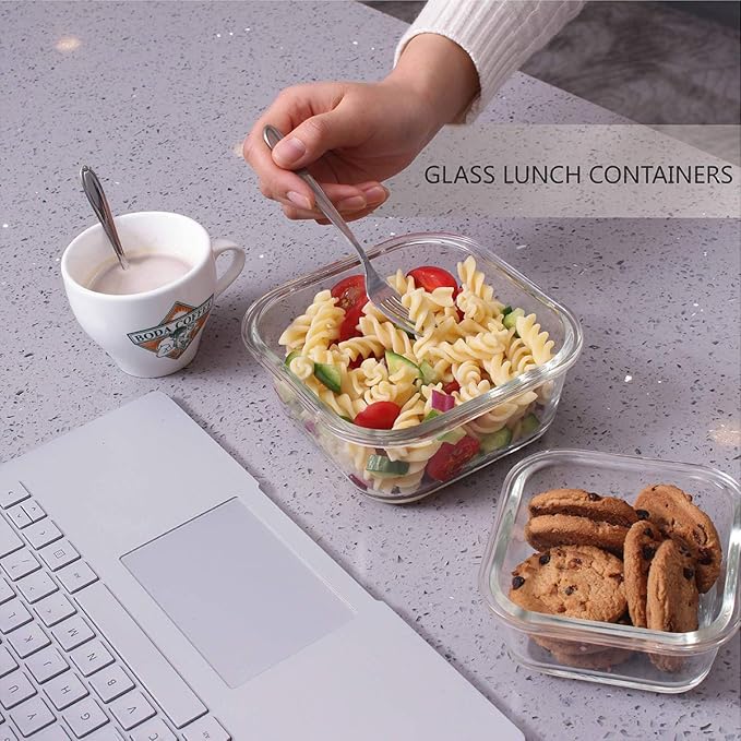 AILTEC Glass Food Storage Containers with Lids, [18 Piece] Glass Meal Prep Containers Set, Airtight Leak Proof, Oven Freezer Dishwasher Safe, BPA Free (9 Lid & 9 Container)