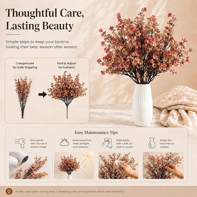 Mandy's Beige Brown Artificial Baby’s Breath Flowers 6 Bundles Silk Gypsophila, 18.5 Inch European Style Modern Home Decor Centerpiece, Neutral Wedding Flower Arrangements
