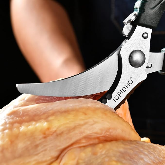 Poultry Shears, Heavy Duty Kitchen Shears | Non-Slip Handle & Safety Lock, All Purpose for Chicken, Meat, Turkey, Fish, Vegetables, Spring Loaded, Dishwasher Safe