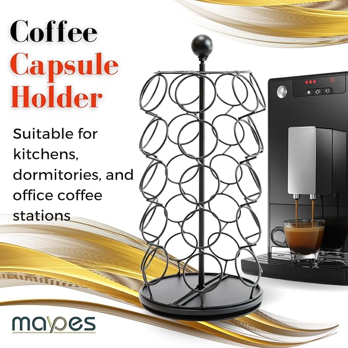 Coffee Capsule Holder – Pod Holder Compatible with K-Cup Pods – Durable and Elegant Pods Carousel for Kitchen Counters and Coffee Cart - Coffee Pod Holder for 35 Pods – 14.5 x 6.75-inch