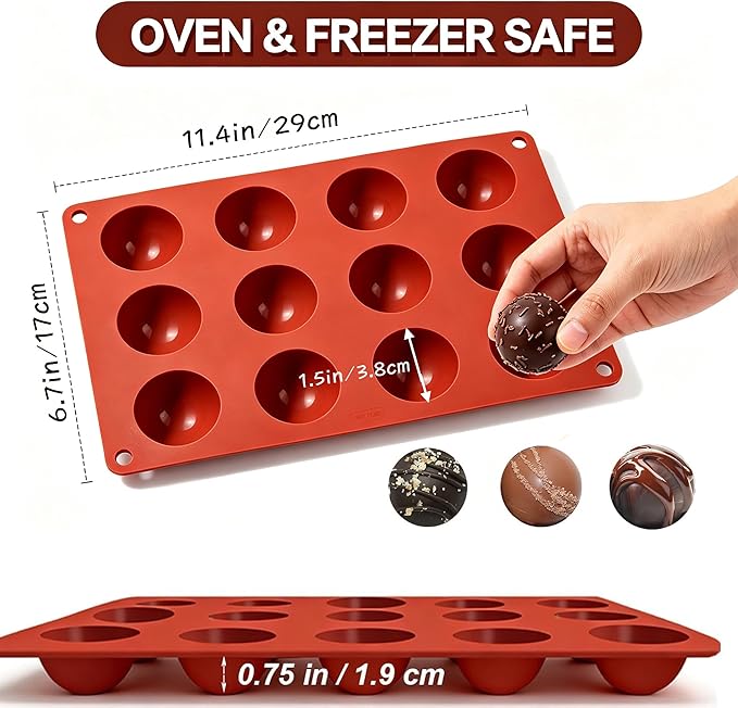 Small 15-Cavity Semi Sphere Silicone Molds Non-Stick,2 Packs Half Sphere Silicone Baking Molds for Making Jelly, Chocolates and Cake
