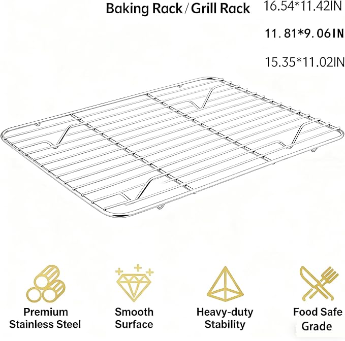 2-Pack Stainless Steel Baking Cooling Racks 16.54 inches x11.42 inches Heavy Duty Wire Cooling Racks Dishwasher Cleanable Pan Rack for Cooking Baking Dishwasher (16.54 * 11.42)