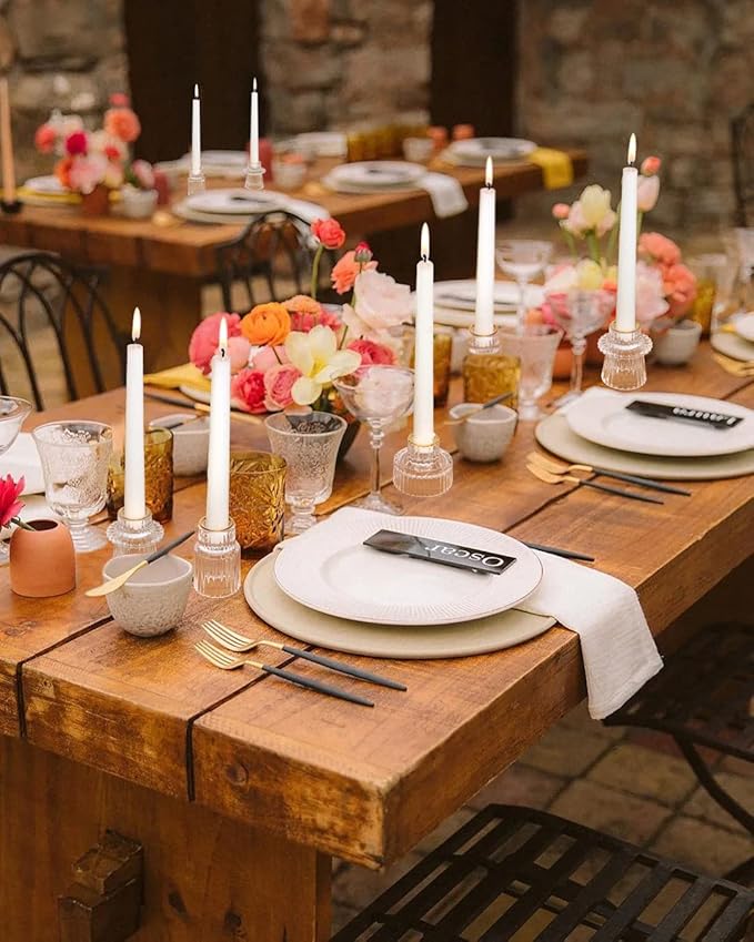 Vixdonos Taper Glass Candlestick Holders Tealight Candle Holders for Table Centerpieces, Wedding Decor and Dinner Party (3 Pcs, Gold Rim Clear)
