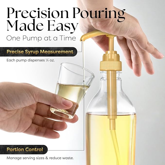 Fresh Finest Coffee Syrup Pump Dispenser, Compatible with Torani, Davinci, Jordans Skinny Syrups, Fits 25.4 Oz/750 ML Bottles, for Coffees, Teas, Snow Cones, Smoothies (1 Pack)