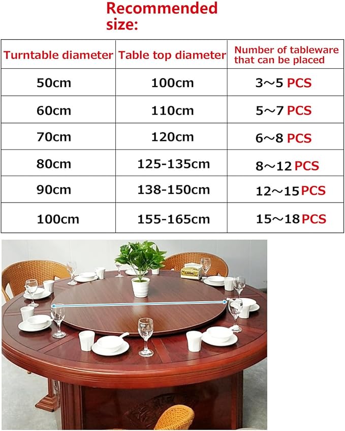 50-100cm Round Rotating Serving Plate, Wooden Swivel Turntable - 360° Rotating Tray For Home Kitchen Hotel Large Dining Table Lazy Susan, Easily Share All Dishes (Color : Red-brown, Size : Ø50cm/20i