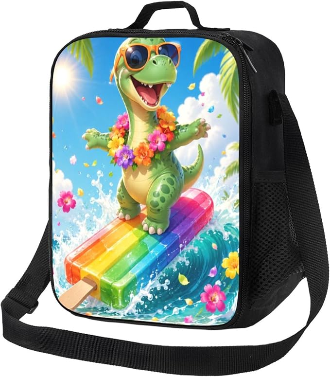 Dinosaur Cartoon Lunch Bag for Adults Women Men Portable Insulated Lunch Box Tote Adjustable Shoulder Strap Lightweight Reusable Thermal Meal Tote for Picnic Work